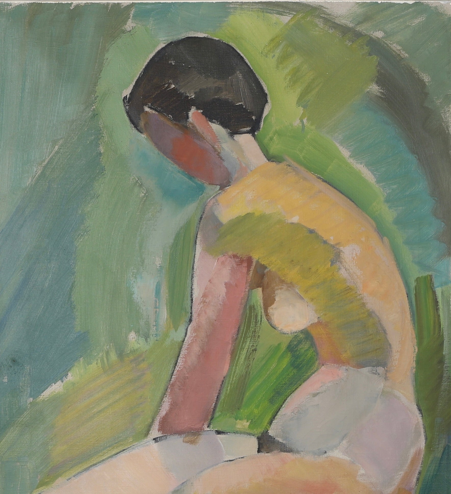 Original Vintage Mid Century Figure Oil Painting From Sweden 1956