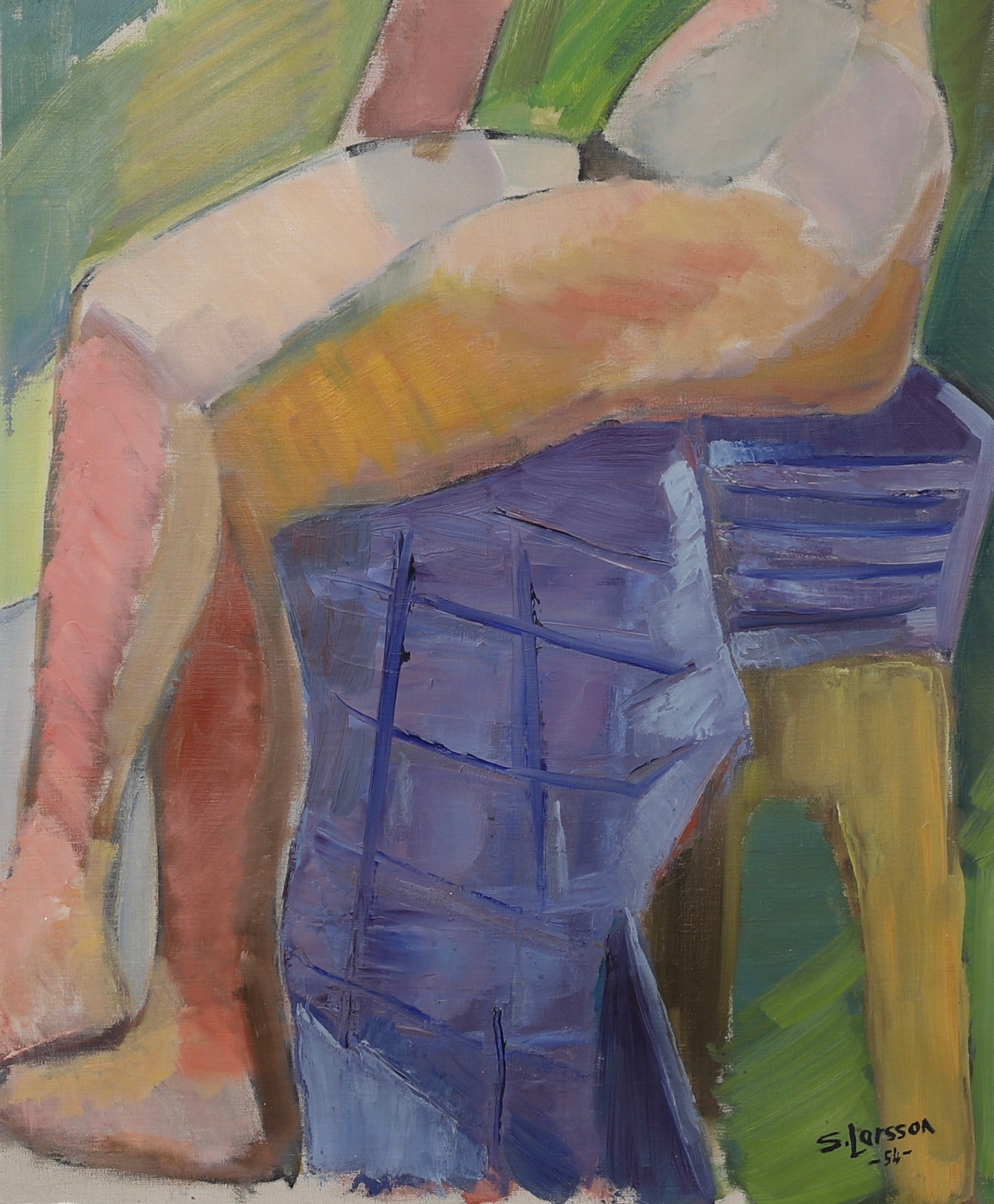 Original Vintage Mid Century Figure Oil Painting From Sweden 1956