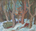 Colorful Vintage Winter Scene Original Oil Painting From Sweden