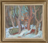 Colorful Vintage Winter Scene Original Oil Painting From Sweden