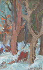 Colorful Vintage Winter Scene Original Oil Painting From Sweden