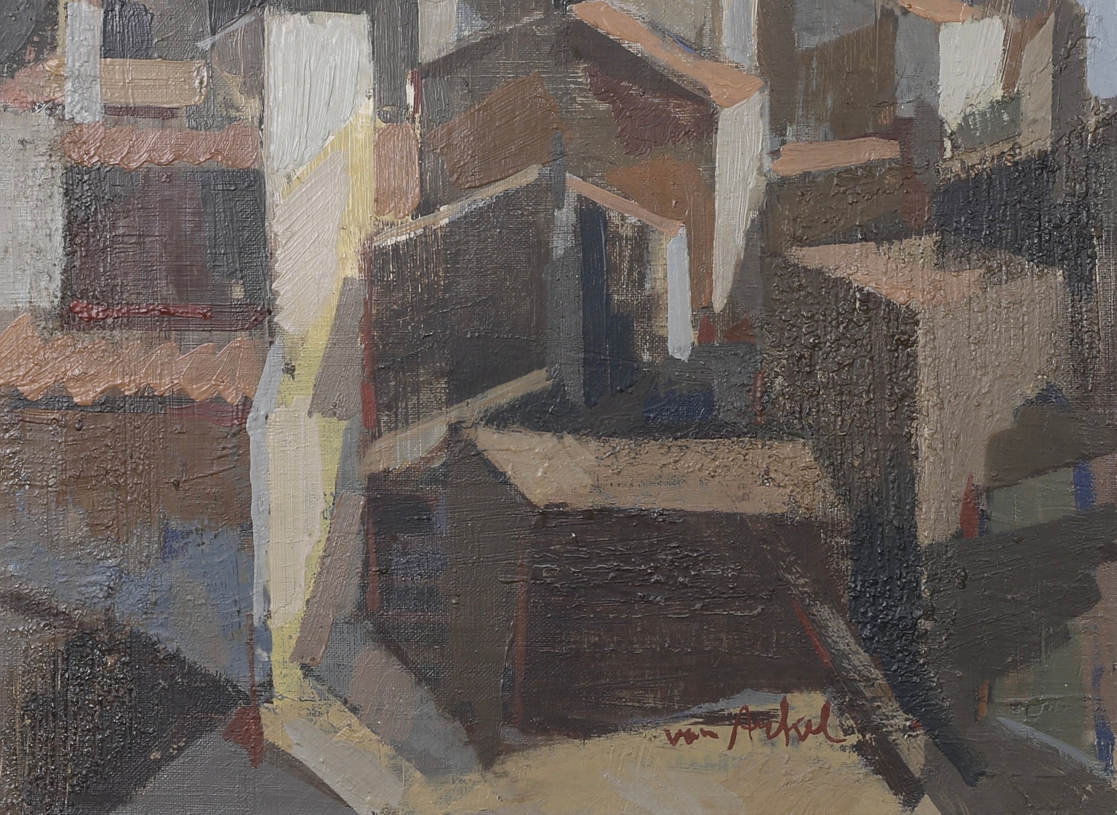 Vintage Art Original Cityscape Oil Painting  From Sweden