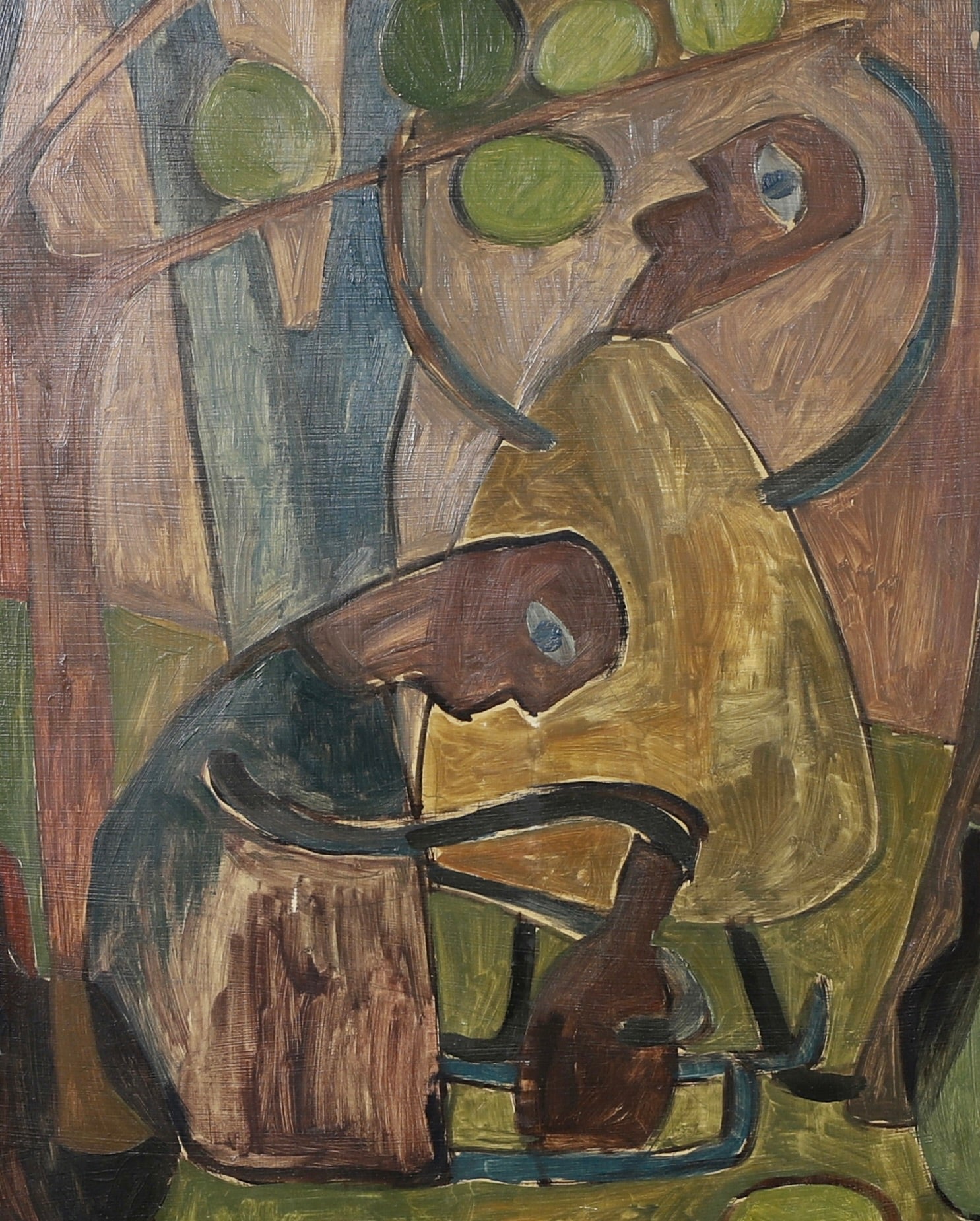 Mid Century Original Landscape with Figures Oil Painting from Sweden 1950