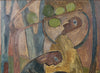 Mid Century Original Landscape with Figures Oil Painting from Sweden 1950