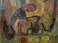 Load image into Gallery viewer, Mid Century Original Landscape with Figures Oil Painting from Sweden 1950
