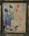 Mid Century Original Still Life Oil Painting of Tulips From Sweden