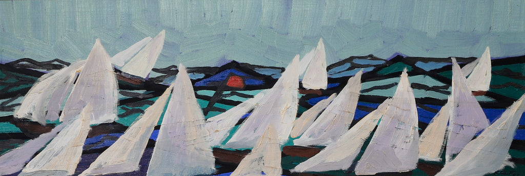 Mid Century Original Sailboat Oil Painting From Sweden 1957