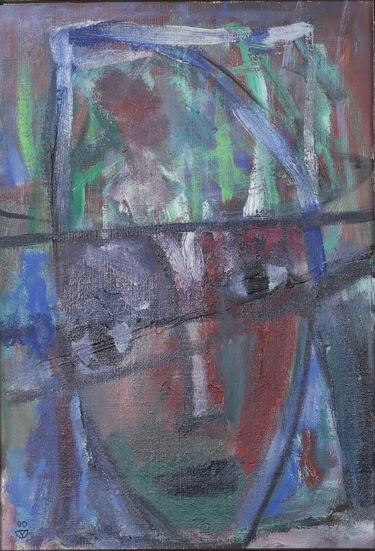 Swedish Vintage Abstract Portrait Oil Painting From Sweden