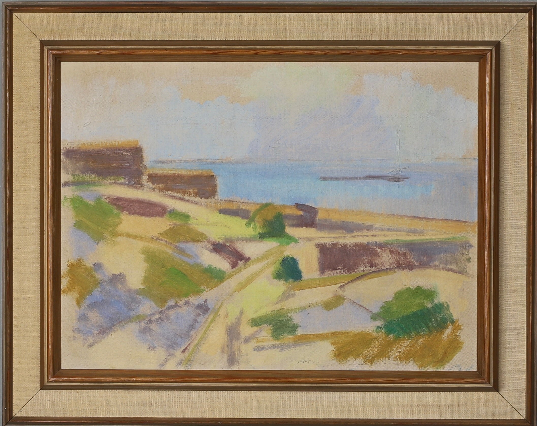 Mid Century Original Coastal Oil Painting From Sweden