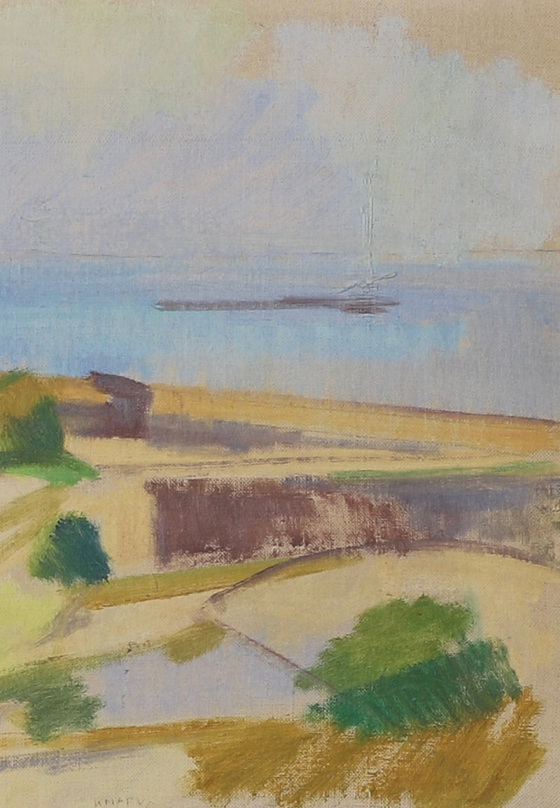 Mid Century Original Coastal Oil Painting From Sweden