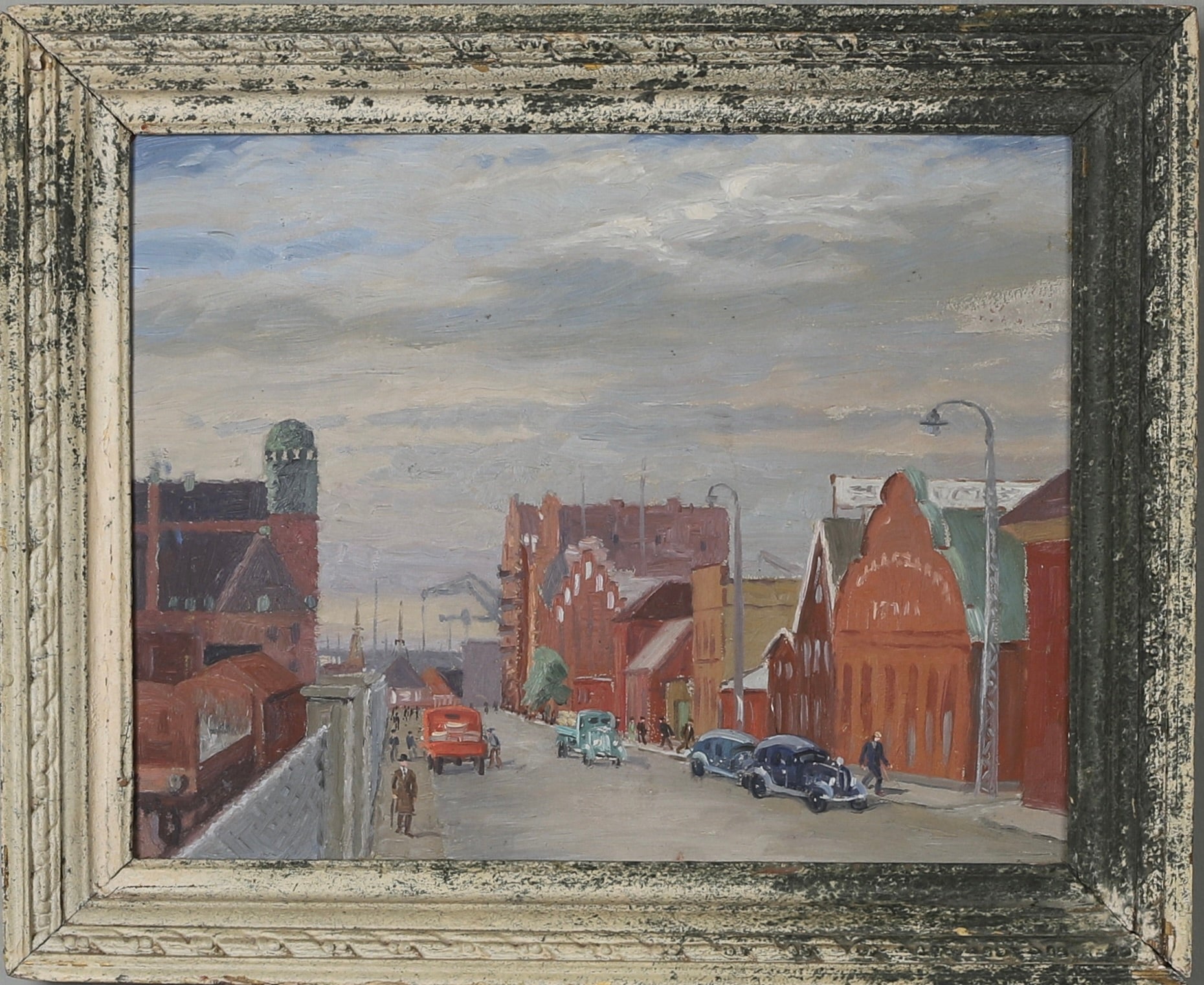 Mid Century Original Cityscape Oil Painting From Sweden