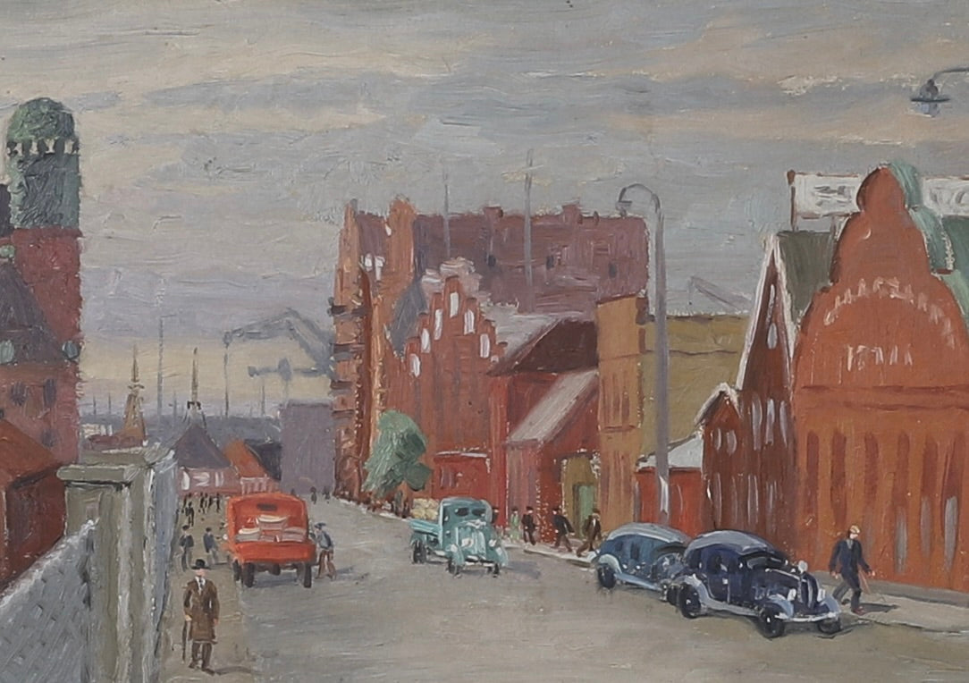 Mid Century Original Cityscape Oil Painting From Sweden