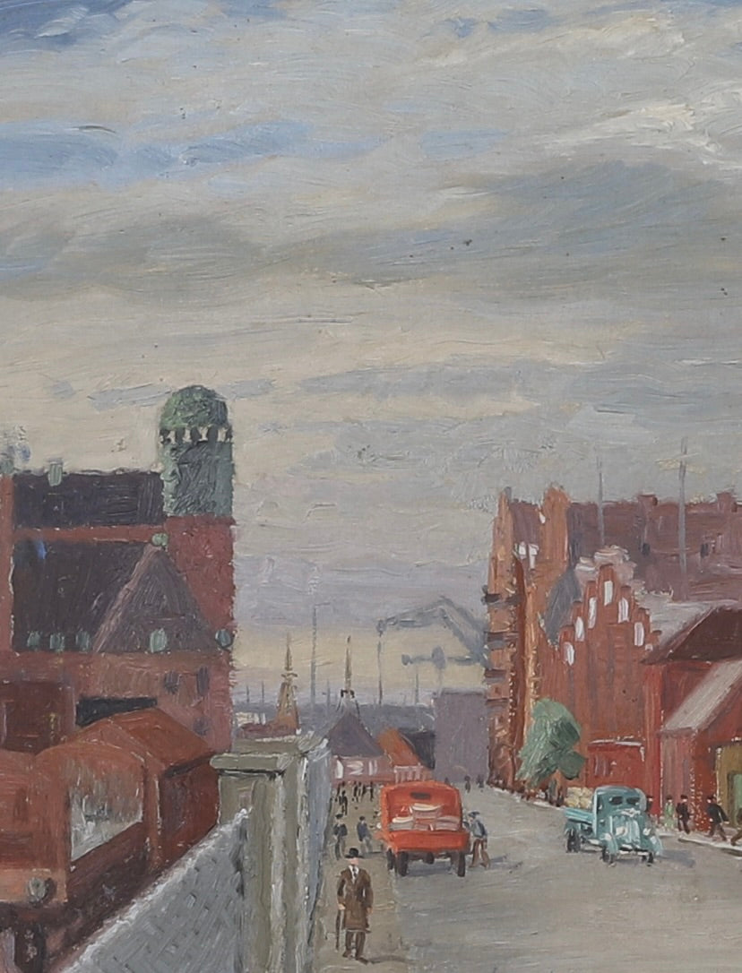 Mid Century Original Cityscape Oil Painting From Sweden
