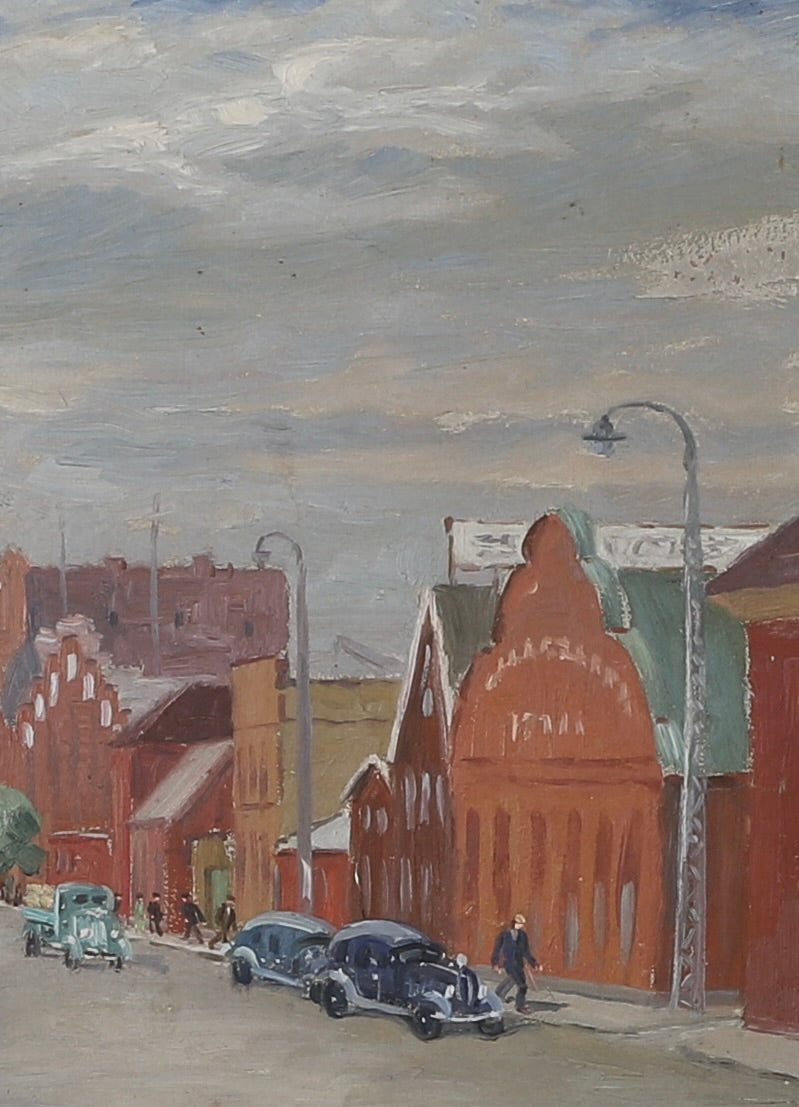 Mid Century Original Cityscape Oil Painting From Sweden