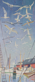 Load image into Gallery viewer, Mid Century Harbor Oil Painting From Sweden 1959
