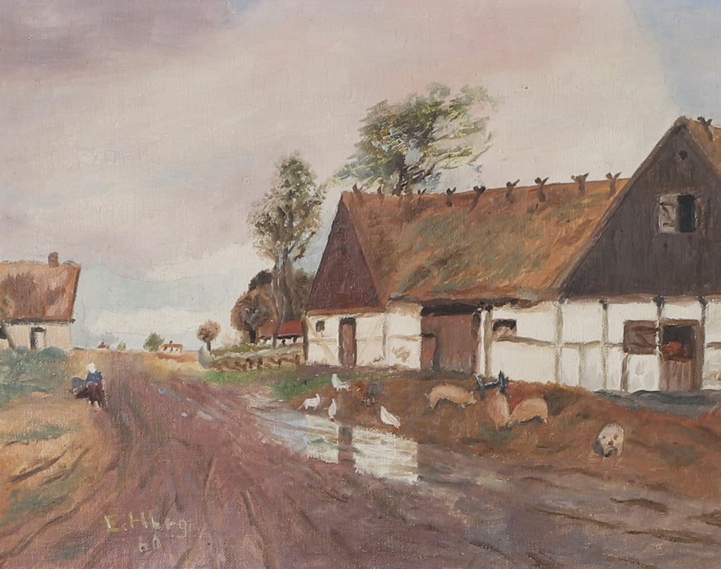 Original Farmhouse Oil Painting Vintage Mid Century From Sweden