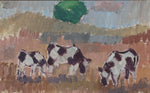 Vintage Art Room Original Oil Painting of Cows Grazing From Sweden