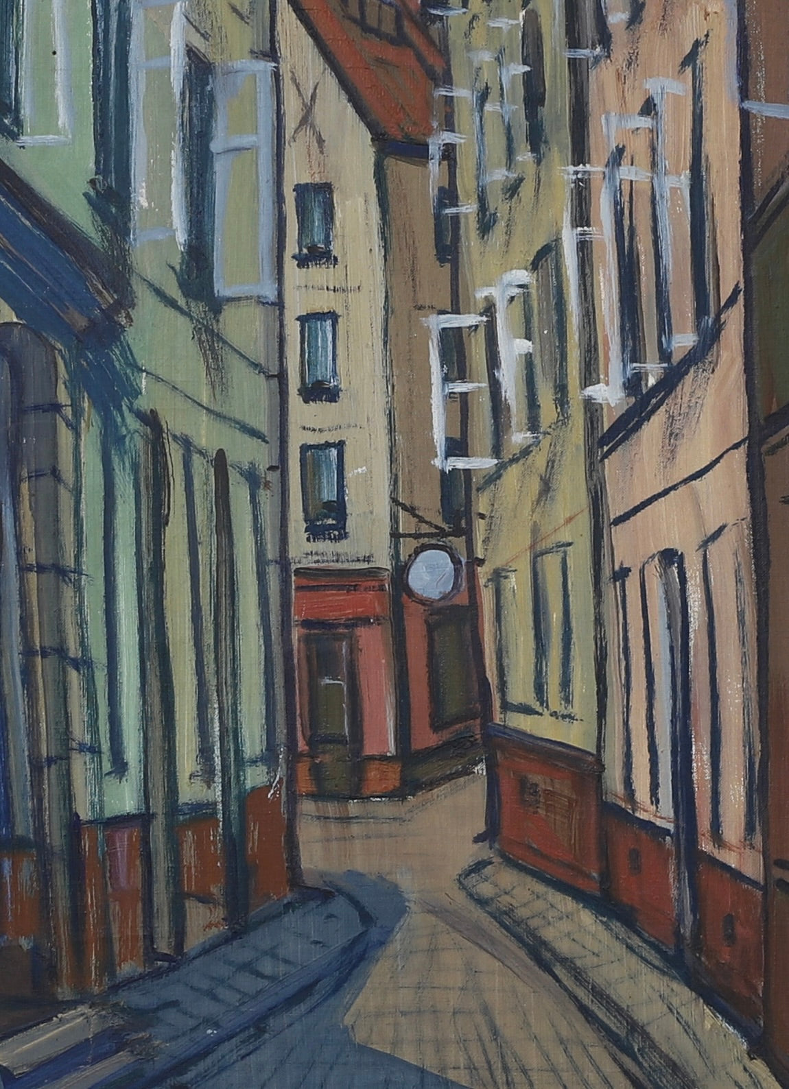Mid Century Original Cityscape Oil Painting From Sweden