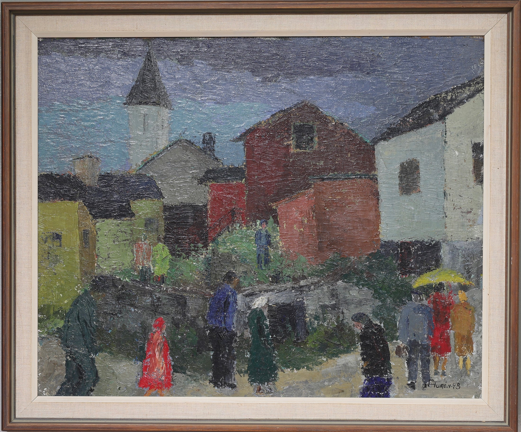 Mid Century Original Cityscape Oil Painting From Sweden