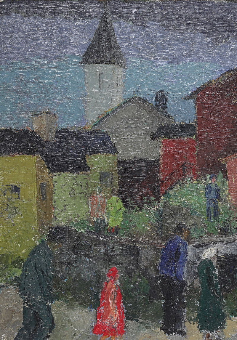 Mid Century Original Cityscape Oil Painting From Sweden