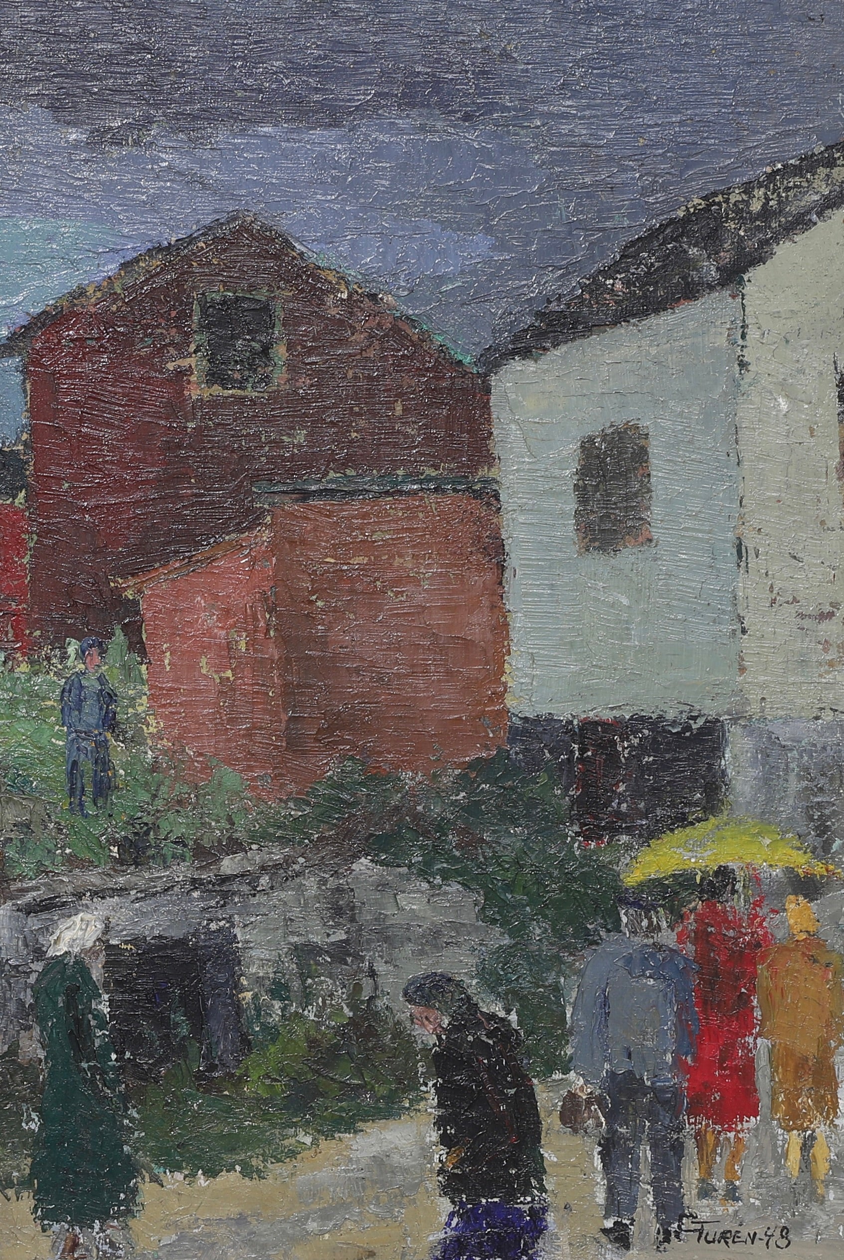 Mid Century Original Cityscape Oil Painting From Sweden