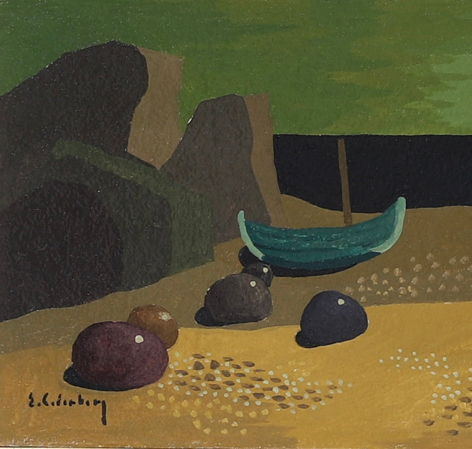 Mid Century Original Coastal Oil Painting From Sweden