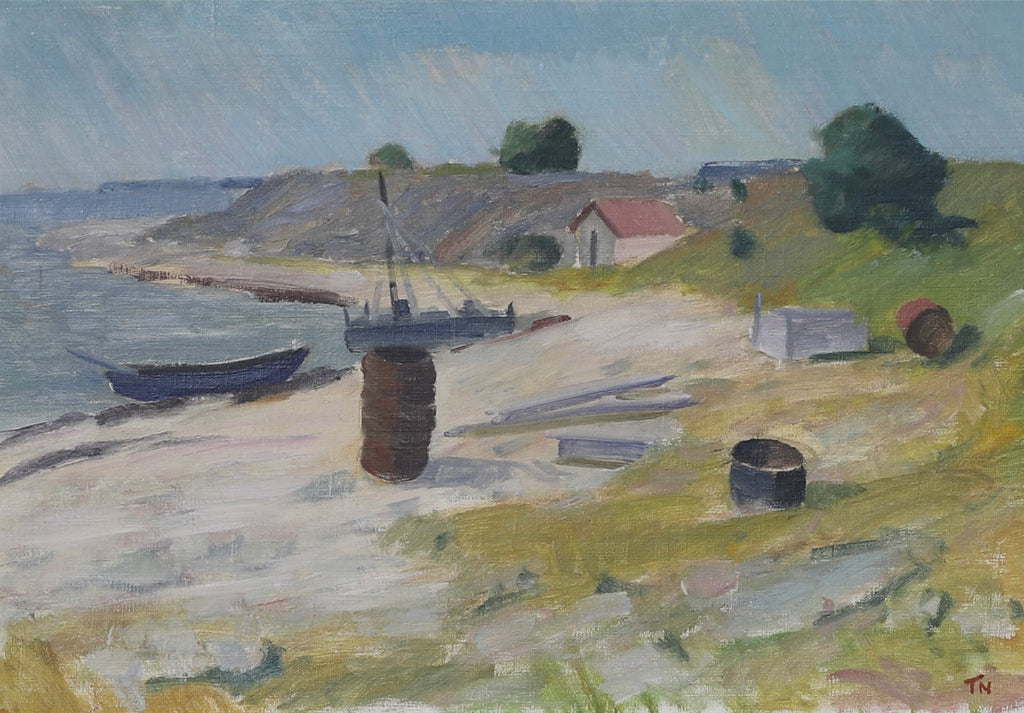 Vintage Coastal Painting by T Nilsson from Sweden