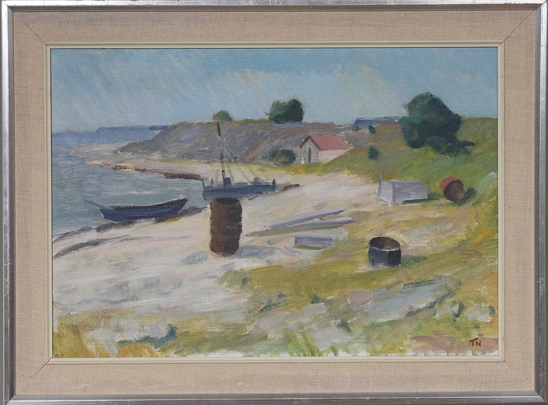 Vintage Coastal Painting by T Nilsson from Sweden
