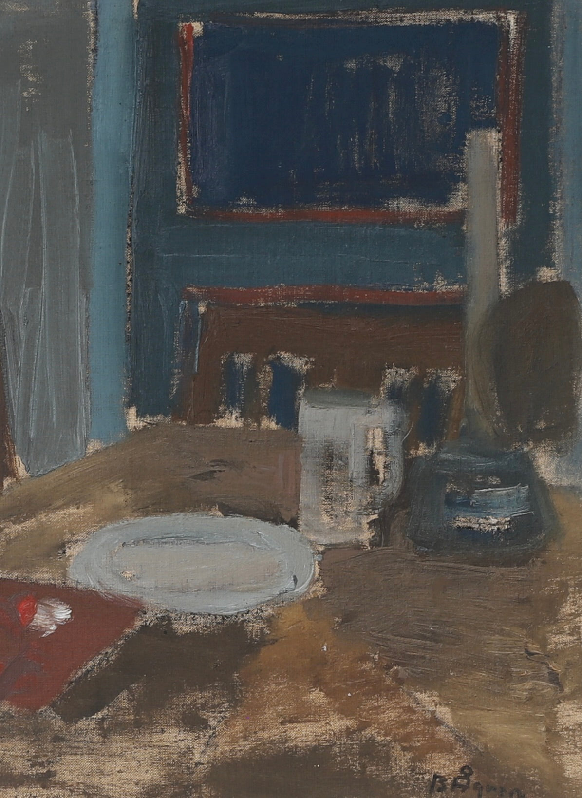 Mid Century Artist Studio Interior Oil Painting From Sweden