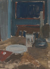 Mid Century Artist Studio Interior Oil Painting From Sweden