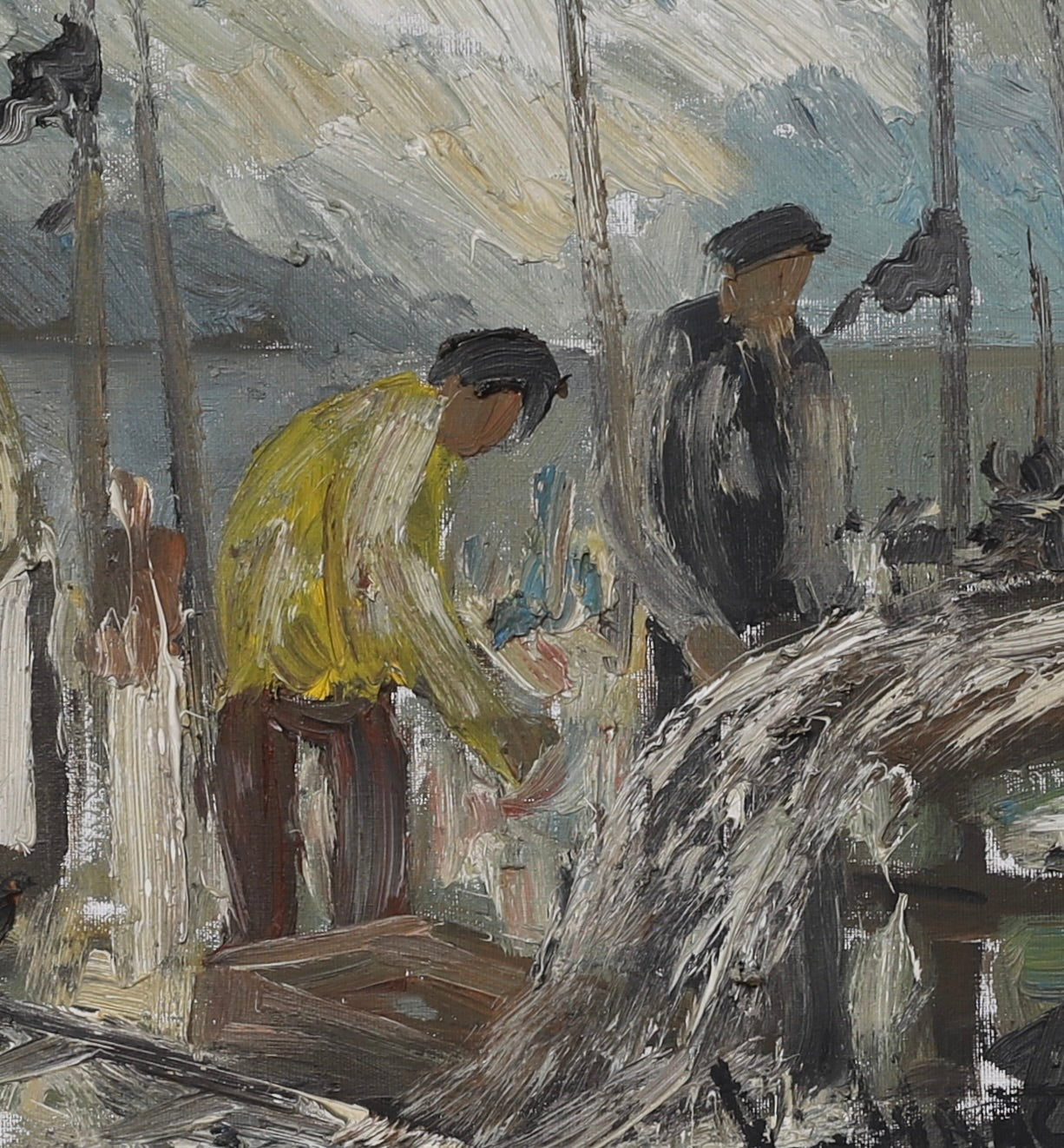 Original Vintage Oil Painting Of Harbor From Sweden by A Wallsten