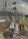 Load image into Gallery viewer, Original Vintage Oil Painting Of Harbor From Sweden by A Wallsten
