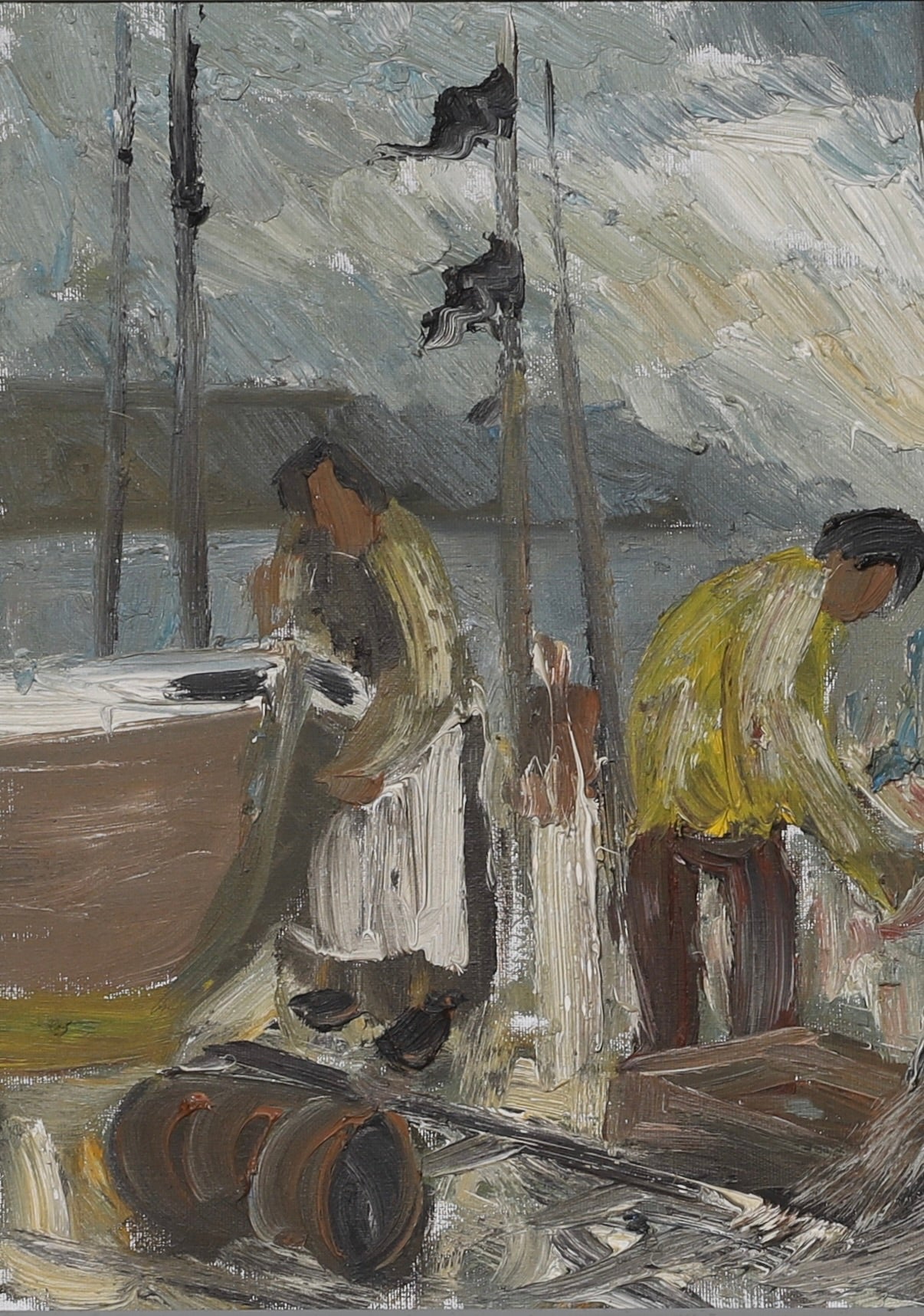 Original Vintage Oil Painting Of Harbor From Sweden by A Wallsten