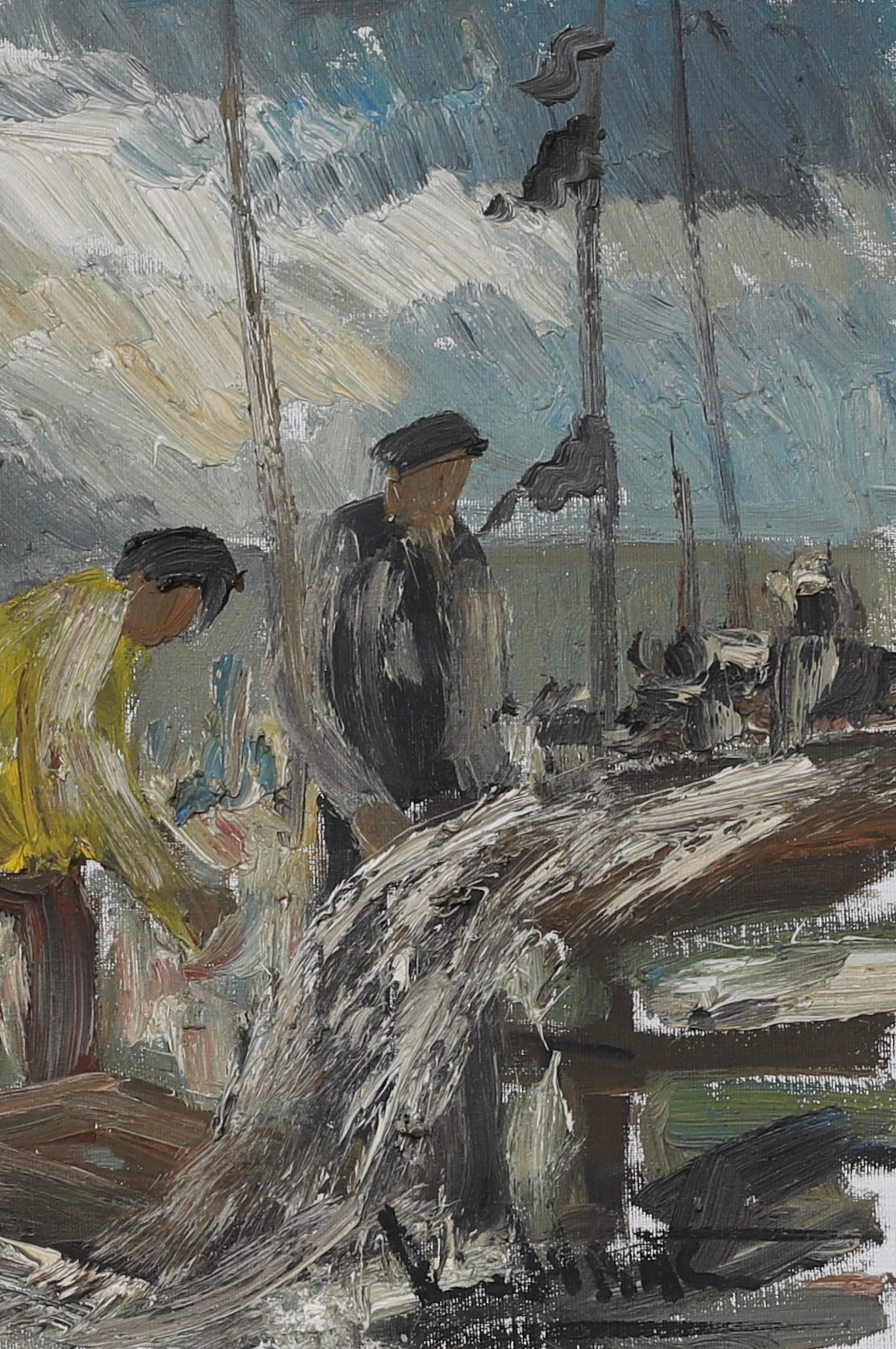 Original Vintage Oil Painting Of Harbor From Sweden by A Wallsten