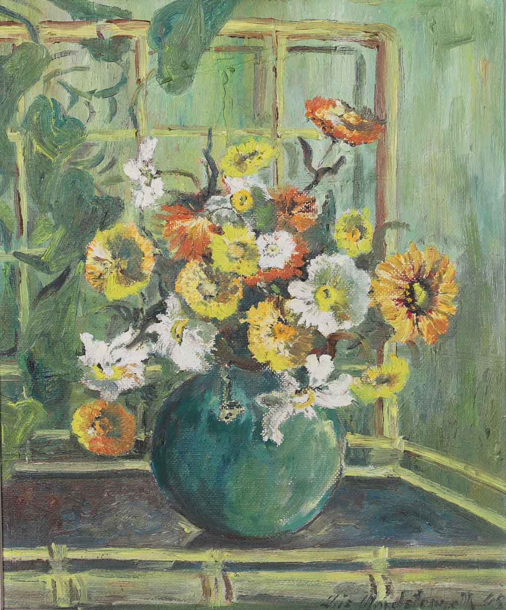 Swedish Vintage Mid Century Art Still Life Oil Painting