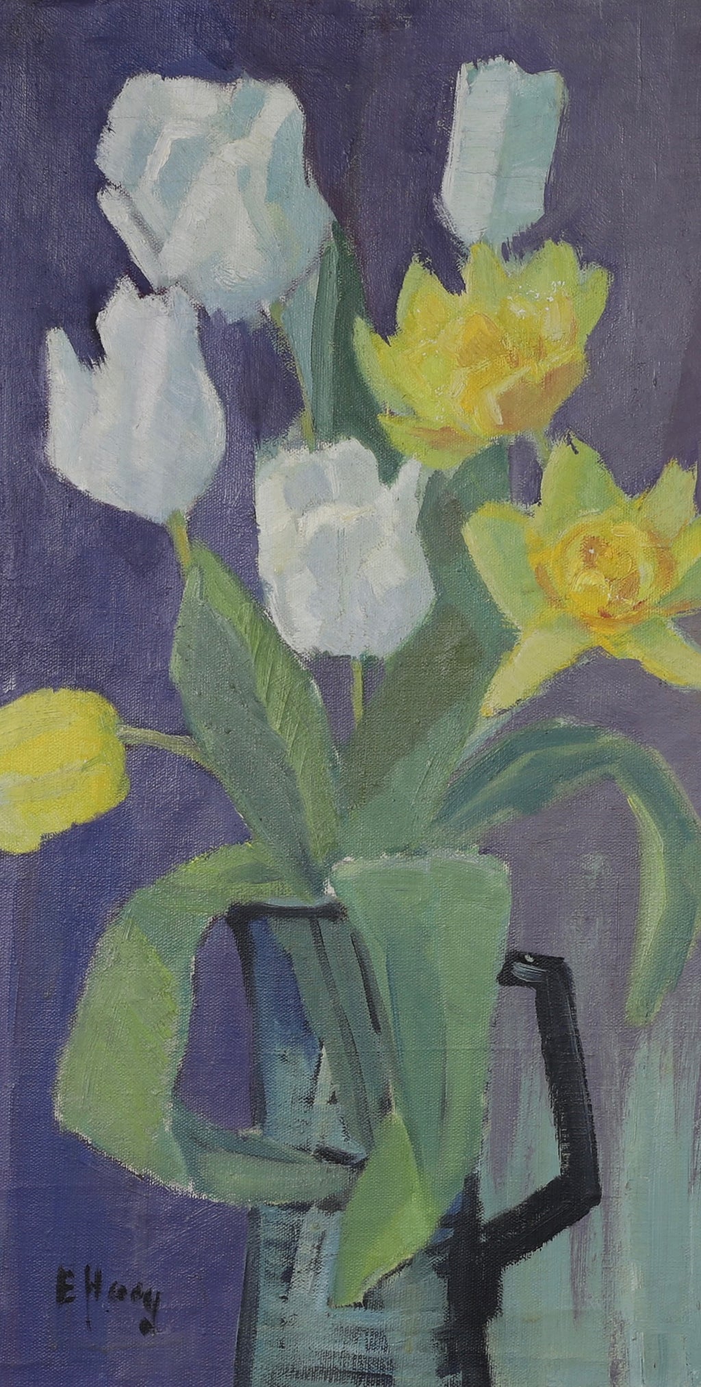 Mid Century Original Still Life Oil Painting of Tulips From Sweden