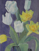 Mid Century Original Still Life Oil Painting of Tulips From Sweden