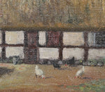 Antique Farmhouse Oil Painting with Chickens From Sweden