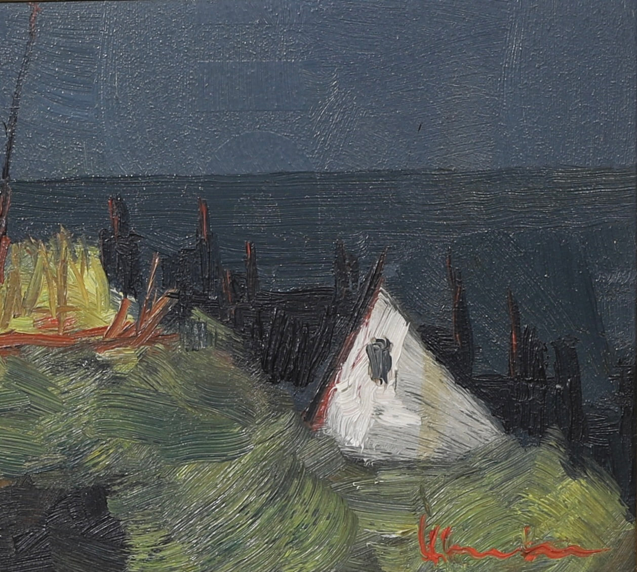 Mid Century Original Oil Painting From Sweden by K Christensen