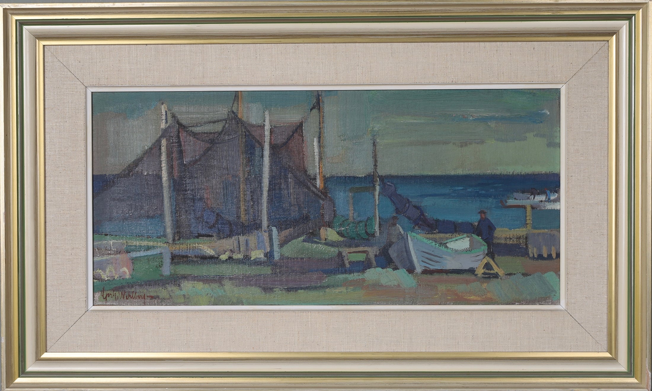 Mid Century Original Coastal Oil Painting From Sweden
