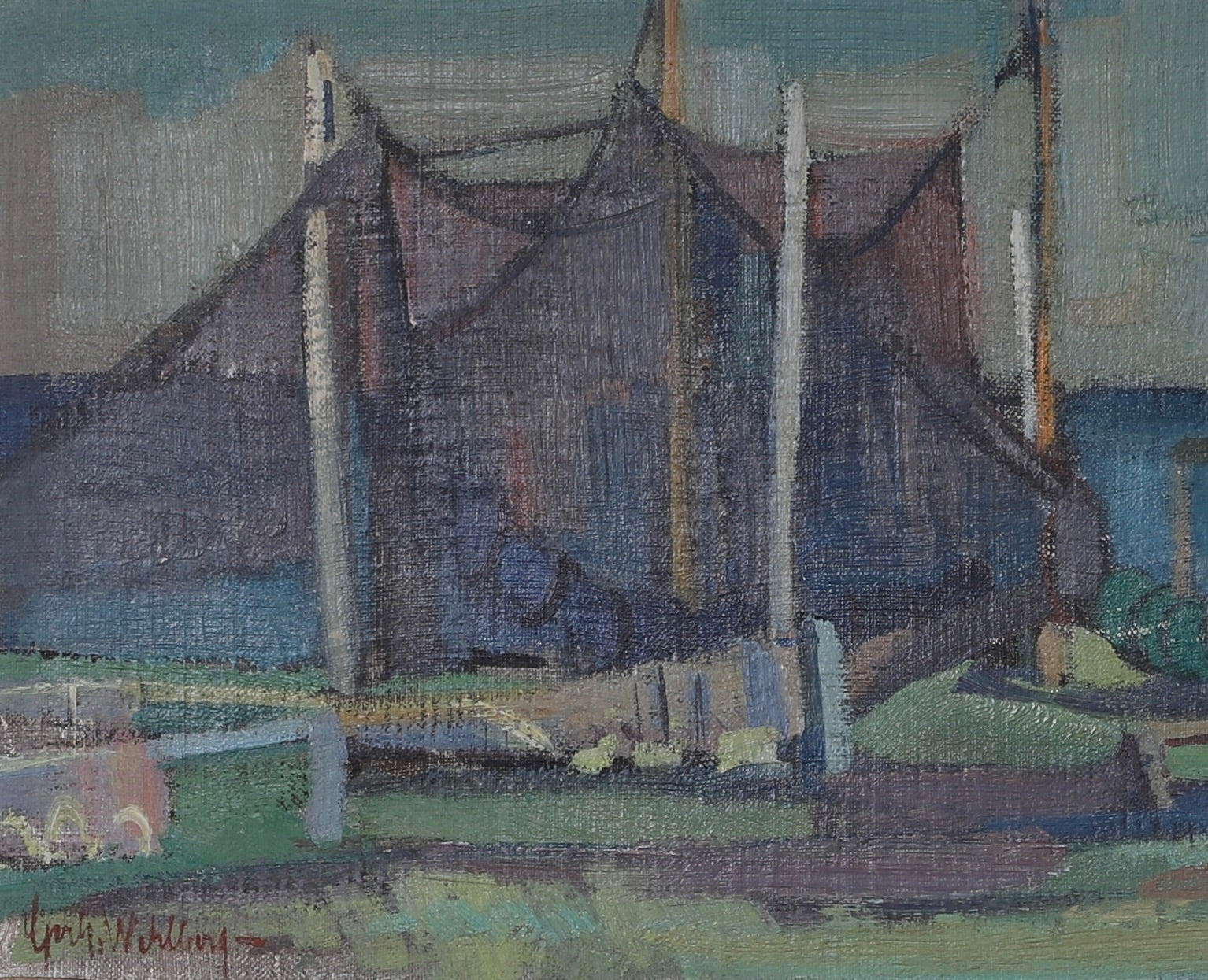 Mid Century Original Coastal Oil Painting From Sweden