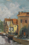 Original Vintage Oil Painting Of Canal from Sweden