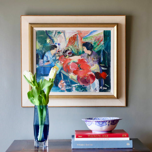 Vintage Original Marketplace Scene Oil Painting By H Ripa From Sweden