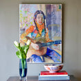 Load image into Gallery viewer, Mid Century Original Portrait -The Guitar Player- Oil Painting From Sweden
