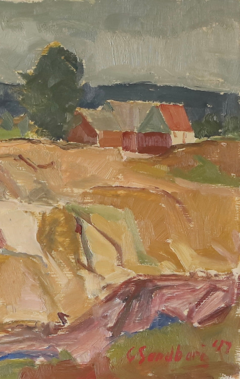 Mid Century Original Landscape Oil Painting From Sweden By G Sandberg