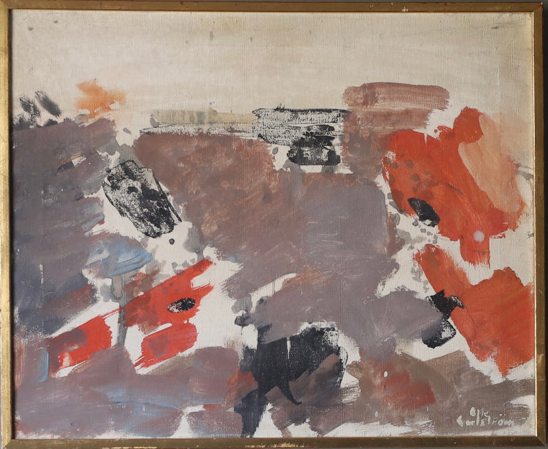 Mid Century Original Abstract Oil Painting From Sweden