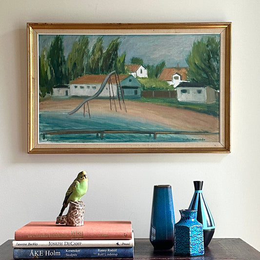 Mid Century Original Vintage Oil Painting from Sweden