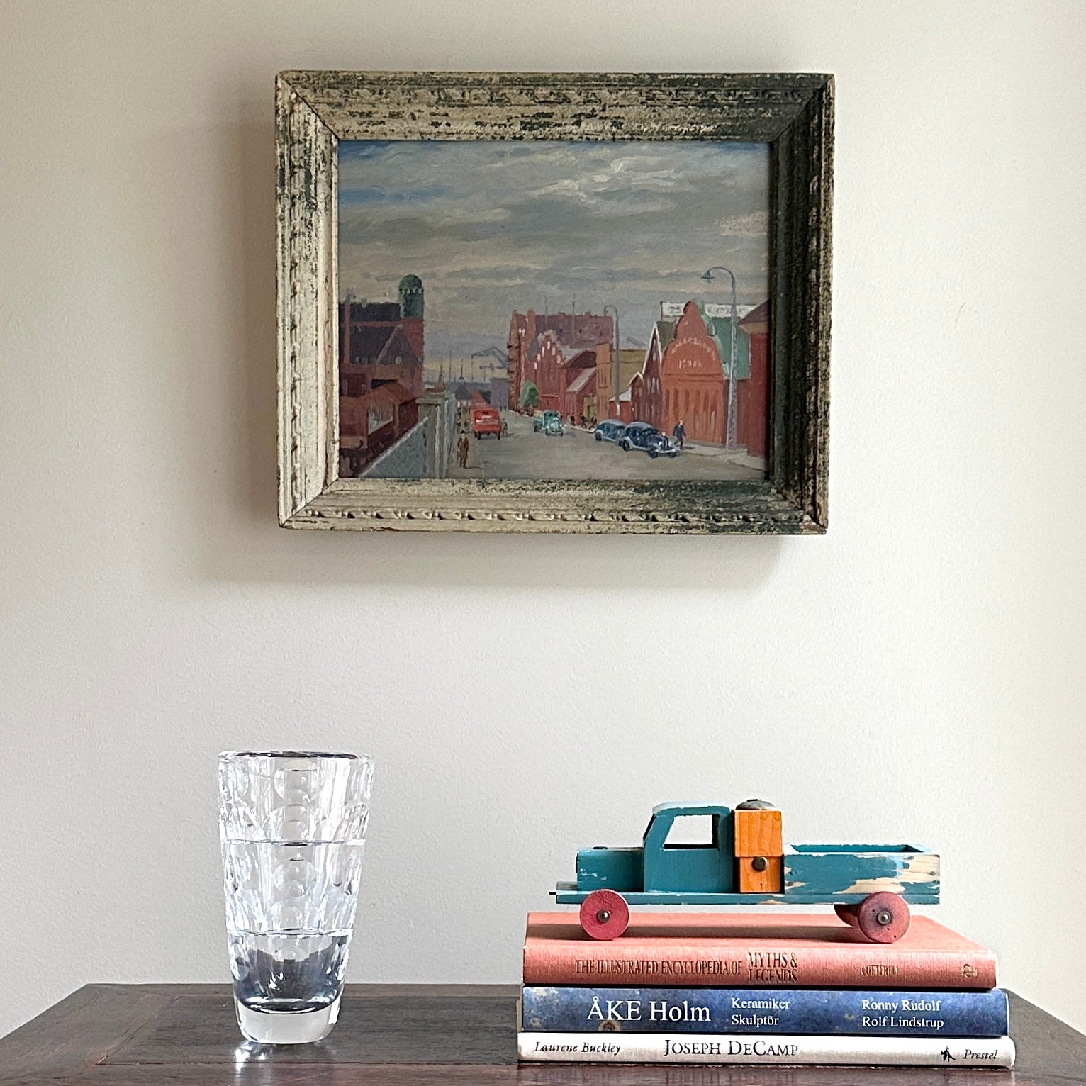 Mid Century Original Cityscape Oil Painting From Sweden