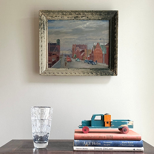 Mid Century Original Cityscape Oil Painting From Sweden