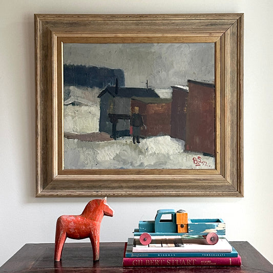 Mid Century Winterscape Oil Painting 1952